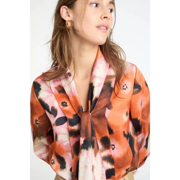 Tanya Taylor Canyon Tie-Neck Blouse Watercolor Poppy Print Size XS - Picture 8 of 14